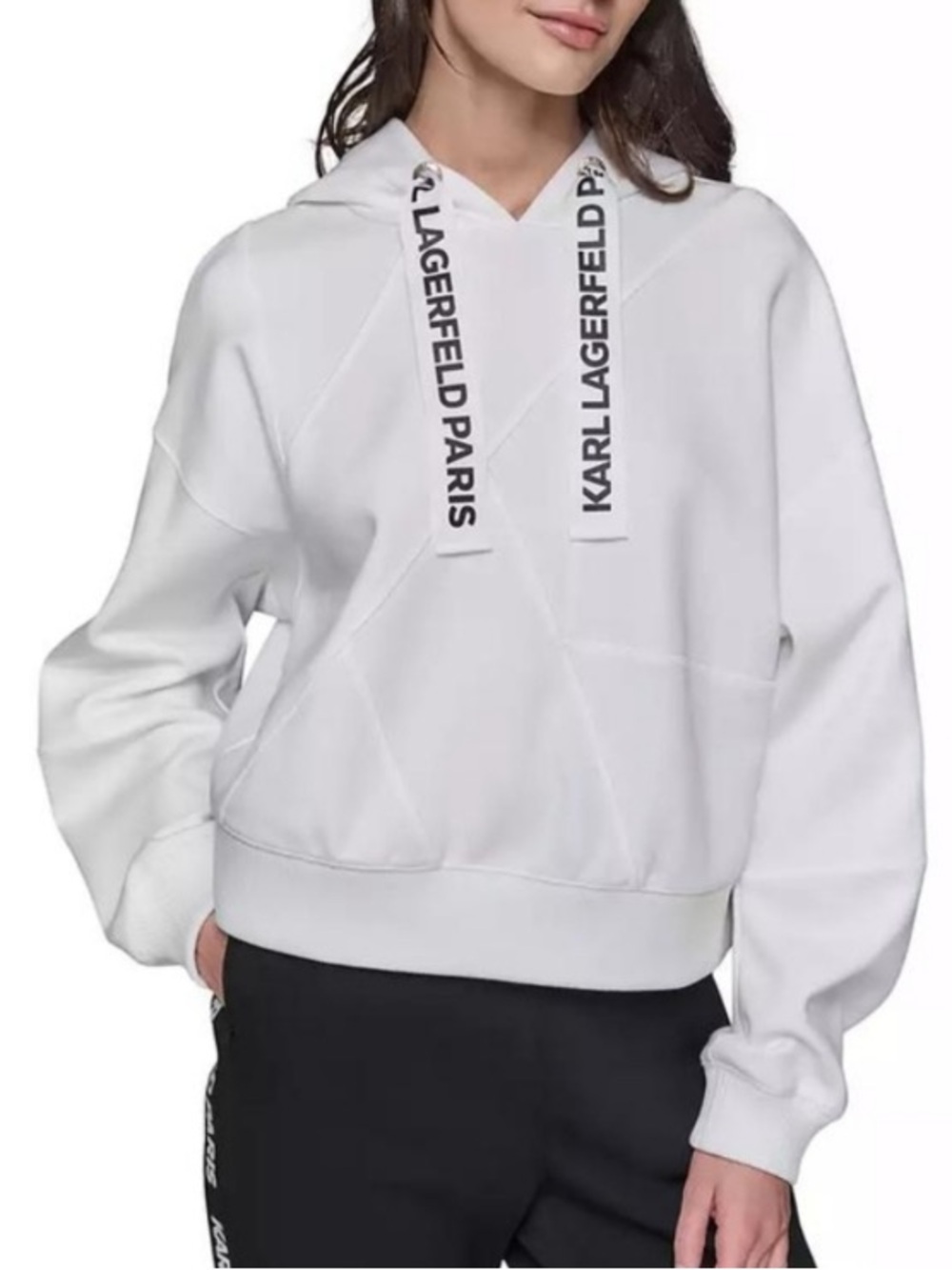 Karl Lagerfeld White Hoodie with Logo Drawstrings